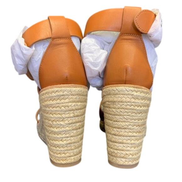 BANANA REPUBLIC Leather Buckle Espadrille Wedge Sandal Cognac Sz 12 NIB $138 - Picture 4 of 5